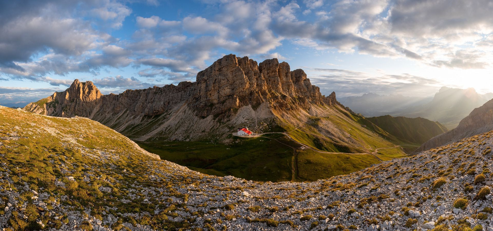 The Alpe di Tires under the Dolomite walls